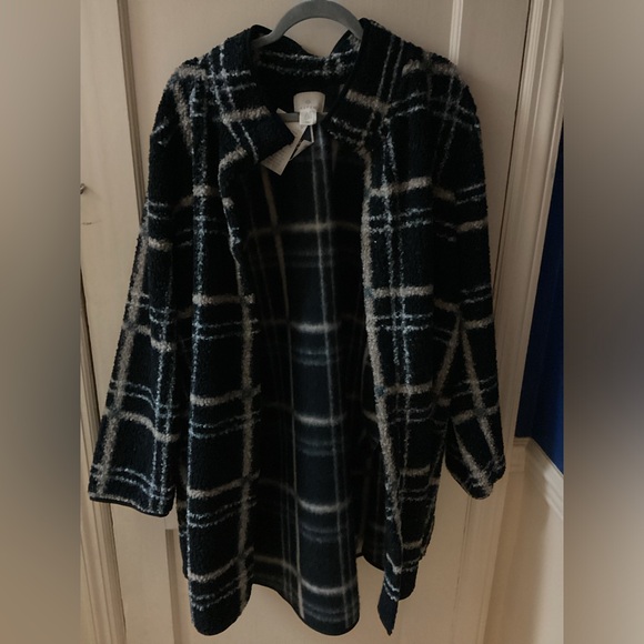 Women’s Sweater Coat- Size 2X- Black/beige-NWT-snap buttons - Picture 1 of 8